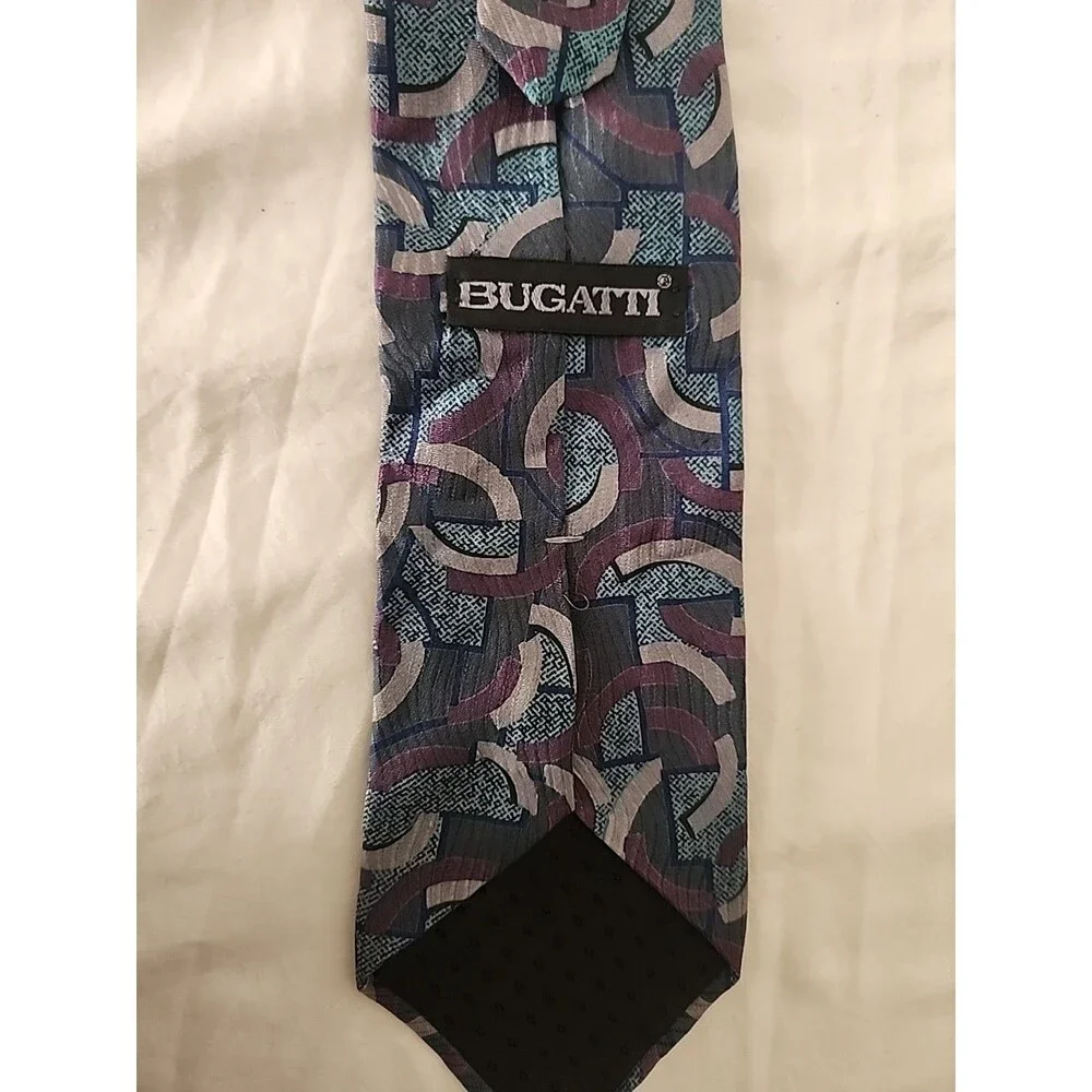Bugatti Mens Tie 100% Silk Abstract Pattern Multicolored